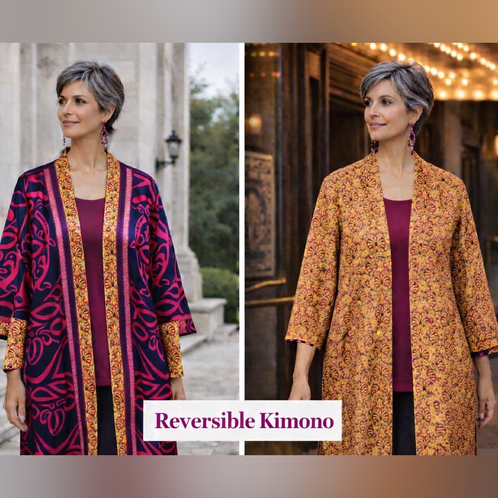 Chico’s Reversible Kimono Jacket NWT Size 1 Open Front Lightweight Duster - Picture 2 of 14